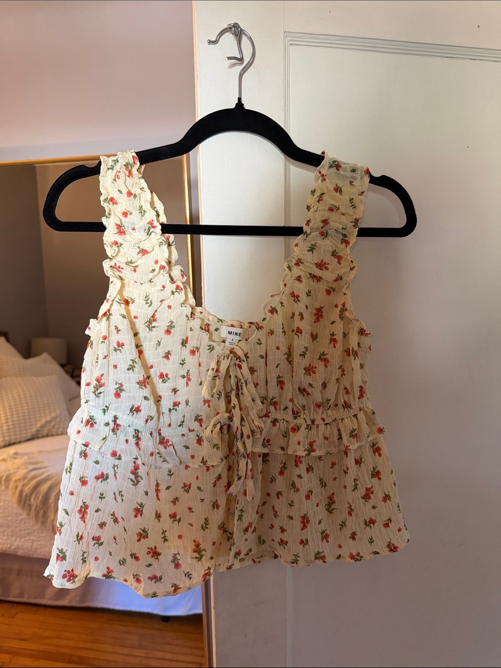 MINE Yellow Floral Ruffle Tank Top, Sz L